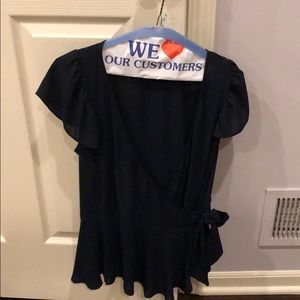 Ann Taylor Loft Navy Wrap Blouse